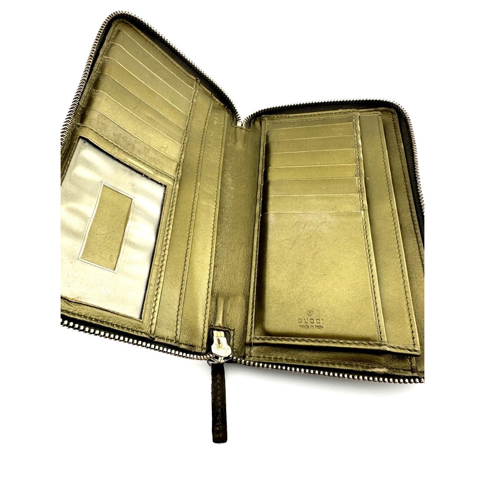 100% Authentic Gucci GG Monogram Gold Leather Zip-Around Wallet – GOOD Condition - Picture 7 of 12